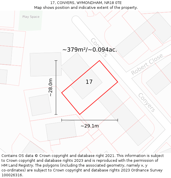 17, CONYERS, WYMONDHAM, NR18 0TE: Plot and title map