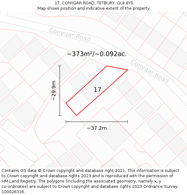 17, CONYGAR ROAD, TETBURY, GL8 8YS: Plot and title map