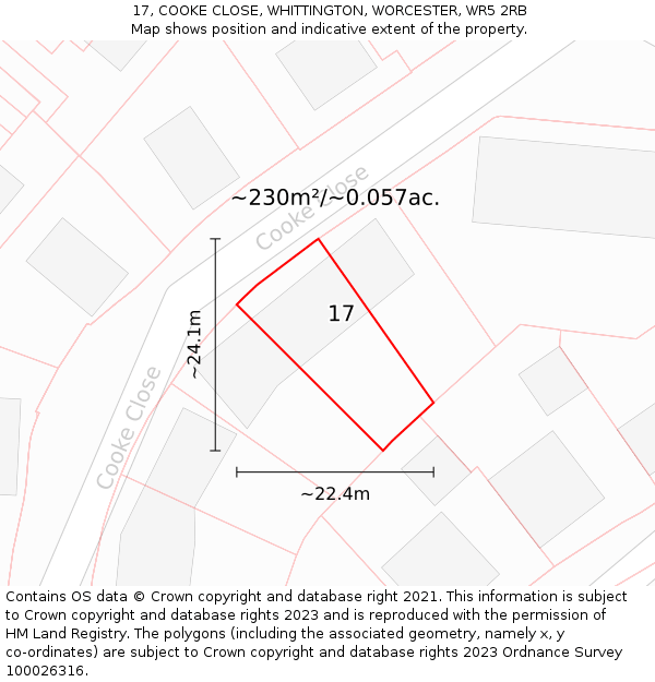17, COOKE CLOSE, WHITTINGTON, WORCESTER, WR5 2RB: Plot and title map