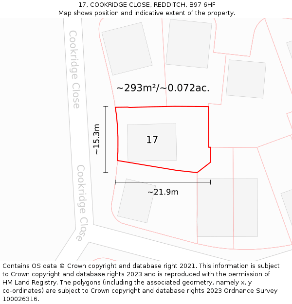 17, COOKRIDGE CLOSE, REDDITCH, B97 6HF: Plot and title map