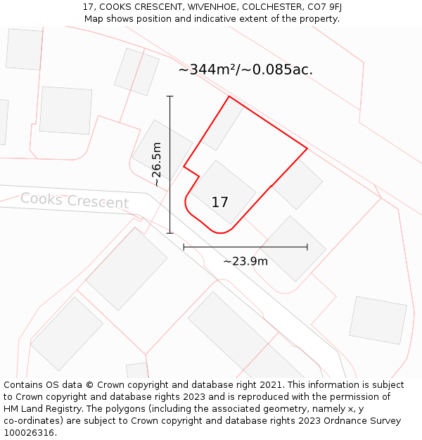 17, COOKS CRESCENT, WIVENHOE, COLCHESTER, CO7 9FJ: Plot and title map