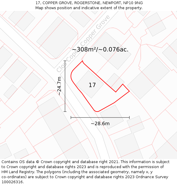 17, COPPER GROVE, ROGERSTONE, NEWPORT, NP10 9NG: Plot and title map