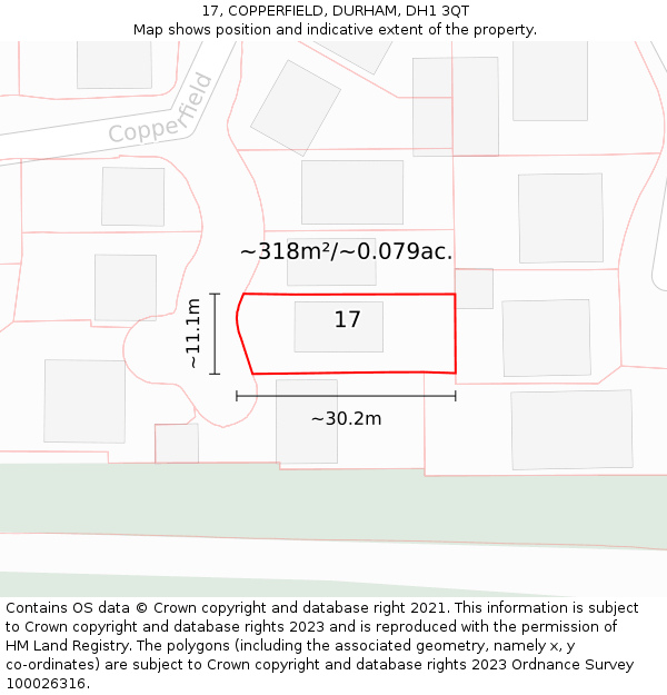 17, COPPERFIELD, DURHAM, DH1 3QT: Plot and title map