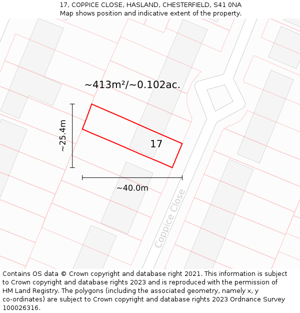 17, COPPICE CLOSE, HASLAND, CHESTERFIELD, S41 0NA: Plot and title map