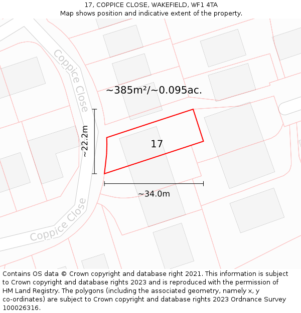 17, COPPICE CLOSE, WAKEFIELD, WF1 4TA: Plot and title map
