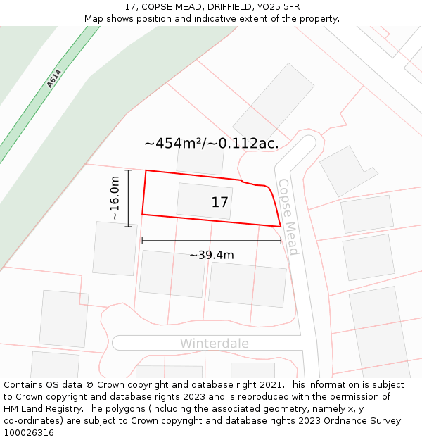 17, COPSE MEAD, DRIFFIELD, YO25 5FR: Plot and title map