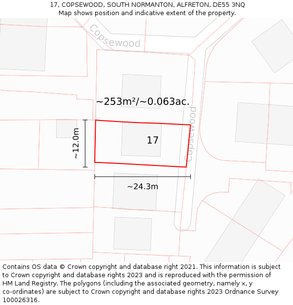 17, COPSEWOOD, SOUTH NORMANTON, ALFRETON, DE55 3NQ: Plot and title map