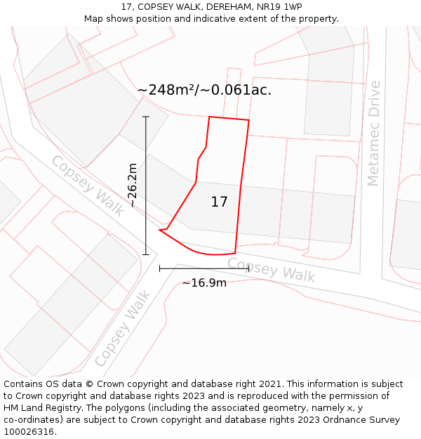17, COPSEY WALK, DEREHAM, NR19 1WP: Plot and title map