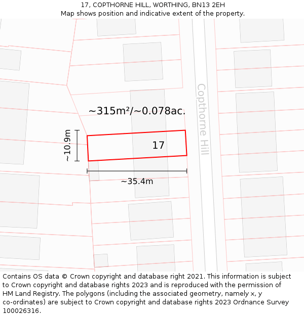 17, COPTHORNE HILL, WORTHING, BN13 2EH: Plot and title map