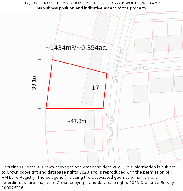 17, COPTHORNE ROAD, CROXLEY GREEN, RICKMANSWORTH, WD3 4AB: Plot and title map