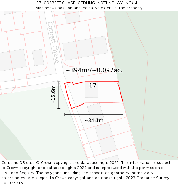 17, CORBETT CHASE, GEDLING, NOTTINGHAM, NG4 4LU: Plot and title map