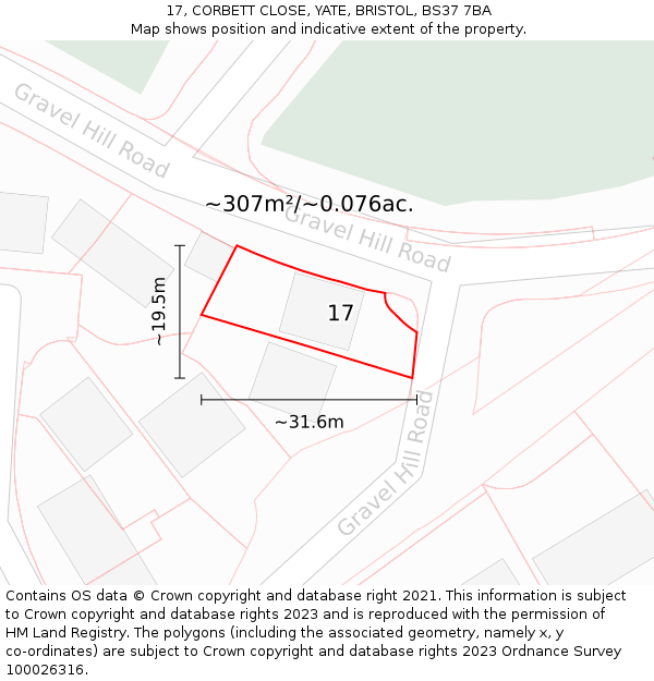 17, CORBETT CLOSE, YATE, BRISTOL, BS37 7BA: Plot and title map