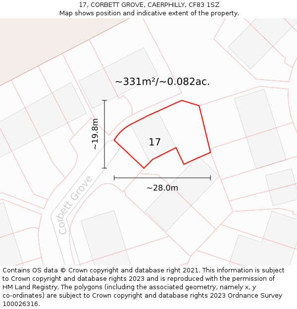 17, CORBETT GROVE, CAERPHILLY, CF83 1SZ: Plot and title map