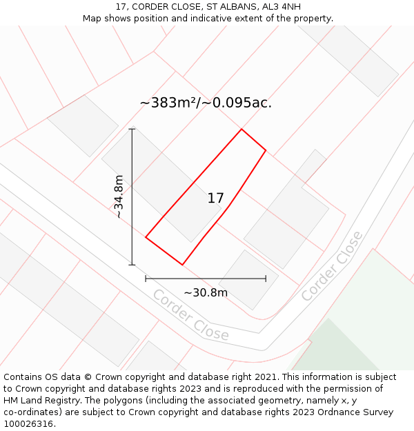 17, CORDER CLOSE, ST ALBANS, AL3 4NH: Plot and title map