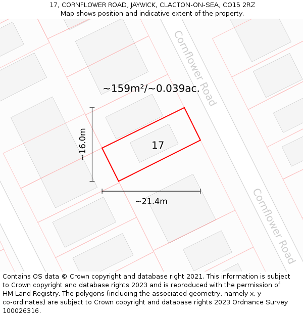 17, CORNFLOWER ROAD, JAYWICK, CLACTON-ON-SEA, CO15 2RZ: Plot and title map