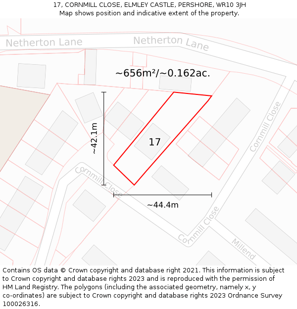 17, CORNMILL CLOSE, ELMLEY CASTLE, PERSHORE, WR10 3JH: Plot and title map