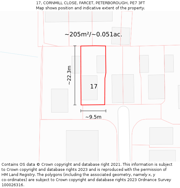 17, CORNMILL CLOSE, FARCET, PETERBOROUGH, PE7 3FT: Plot and title map