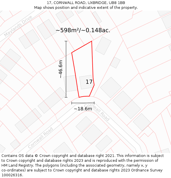 17, CORNWALL ROAD, UXBRIDGE, UB8 1BB: Plot and title map