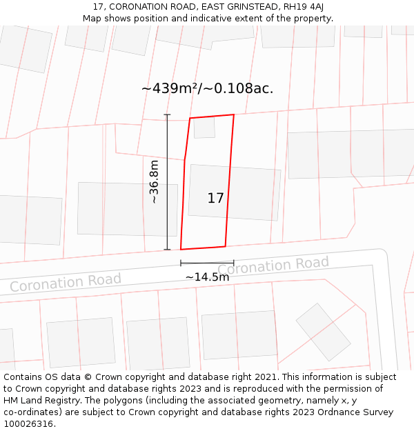 17, CORONATION ROAD, EAST GRINSTEAD, RH19 4AJ: Plot and title map