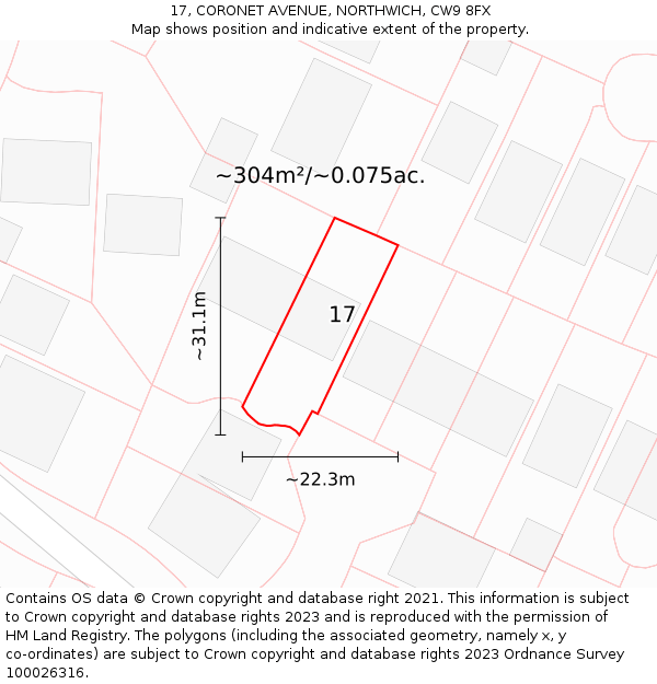 17, CORONET AVENUE, NORTHWICH, CW9 8FX: Plot and title map