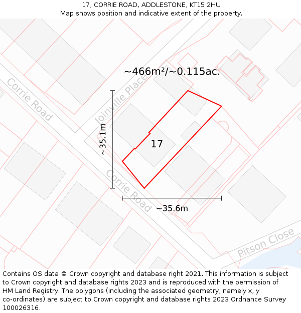 17, CORRIE ROAD, ADDLESTONE, KT15 2HU: Plot and title map