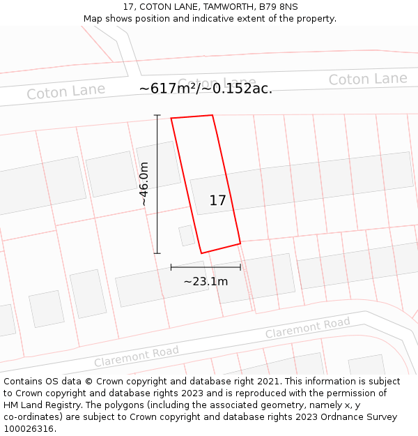 17, COTON LANE, TAMWORTH, B79 8NS: Plot and title map