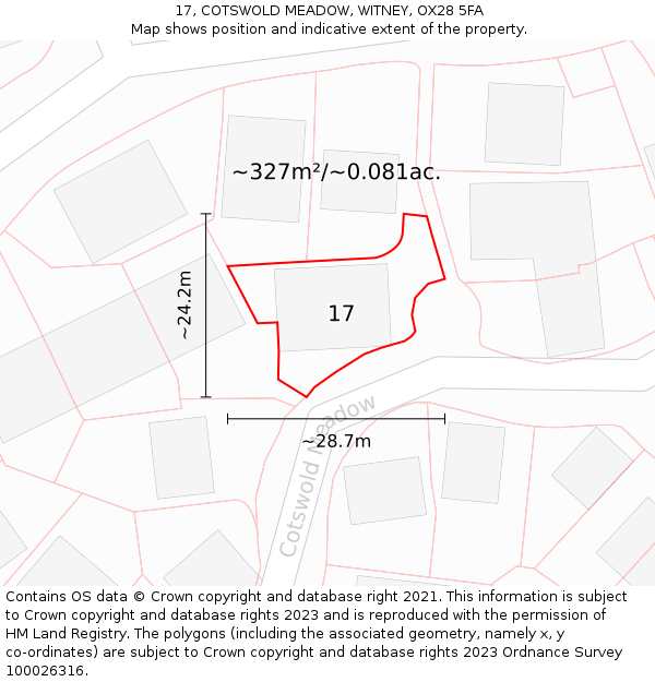 17, COTSWOLD MEADOW, WITNEY, OX28 5FA: Plot and title map