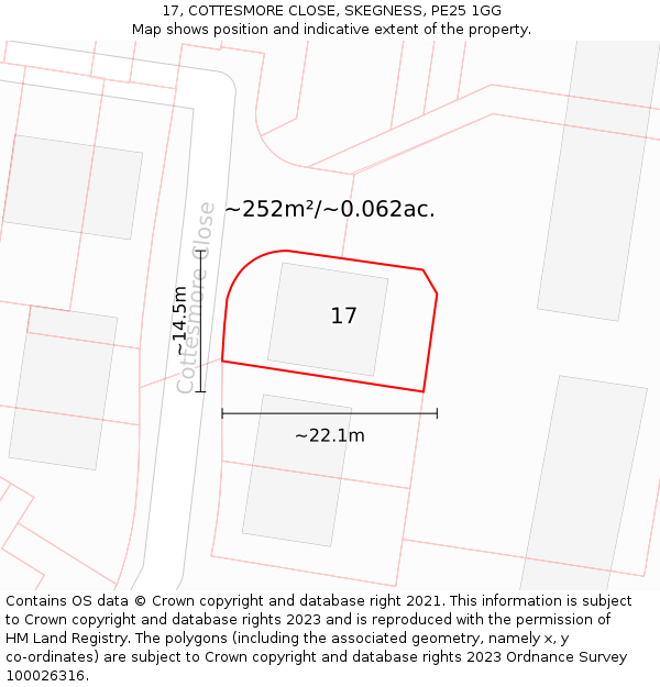 17, COTTESMORE CLOSE, SKEGNESS, PE25 1GG: Plot and title map