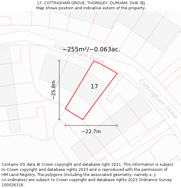 17, COTTINGHAM GROVE, THORNLEY, DURHAM, DH6 3EJ: Plot and title map
