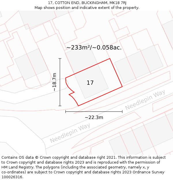 17, COTTON END, BUCKINGHAM, MK18 7RJ: Plot and title map