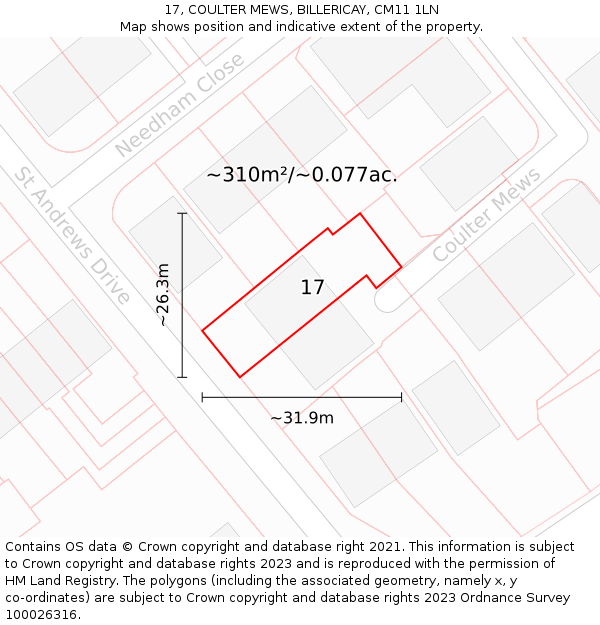 17, COULTER MEWS, BILLERICAY, CM11 1LN: Plot and title map
