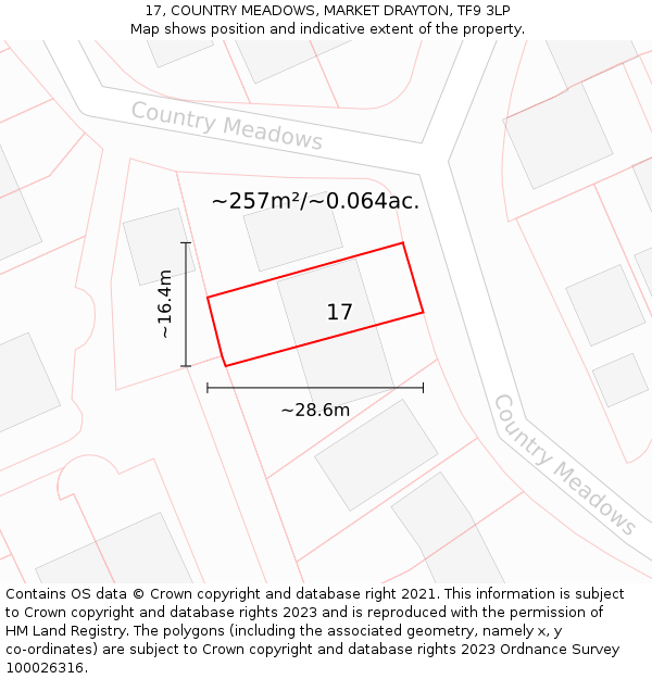 17, COUNTRY MEADOWS, MARKET DRAYTON, TF9 3LP: Plot and title map