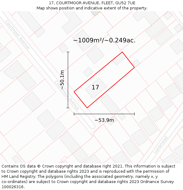 17, COURTMOOR AVENUE, FLEET, GU52 7UE: Plot and title map