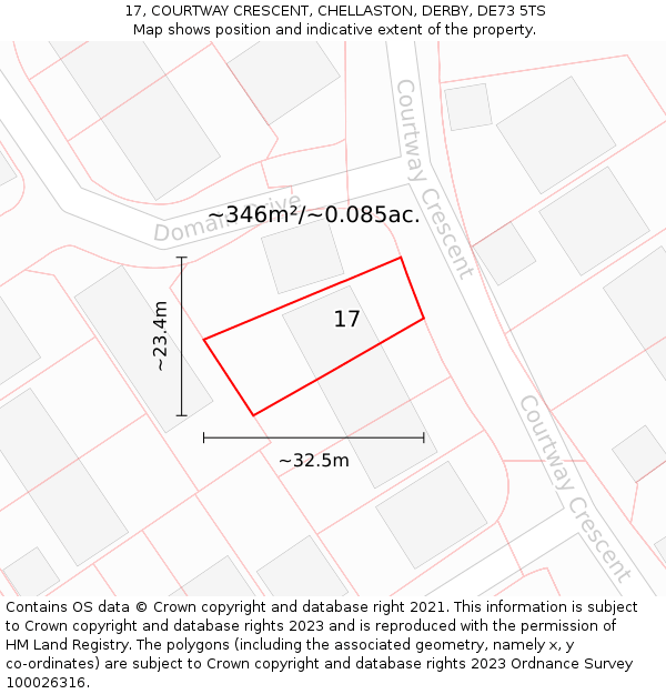 17, COURTWAY CRESCENT, CHELLASTON, DERBY, DE73 5TS: Plot and title map