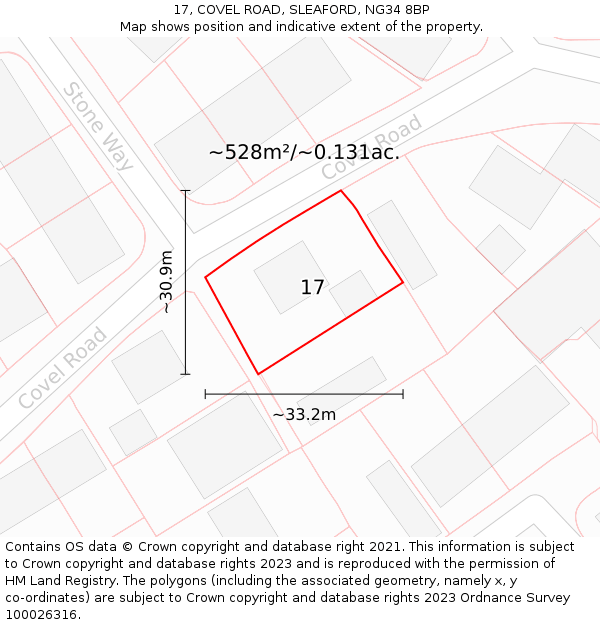 17, COVEL ROAD, SLEAFORD, NG34 8BP: Plot and title map