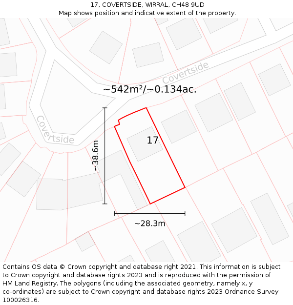 17, COVERTSIDE, WIRRAL, CH48 9UD: Plot and title map