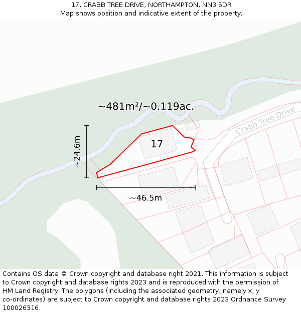 17, CRABB TREE DRIVE, NORTHAMPTON, NN3 5DR: Plot and title map