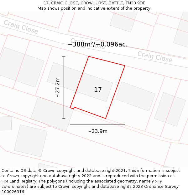 17, CRAIG CLOSE, CROWHURST, BATTLE, TN33 9DE: Plot and title map