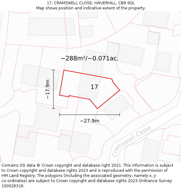 17, CRAMSWELL CLOSE, HAVERHILL, CB9 9QL: Plot and title map
