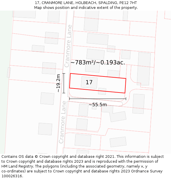 17, CRANMORE LANE, HOLBEACH, SPALDING, PE12 7HT: Plot and title map