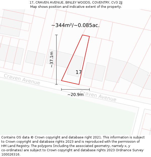 17, CRAVEN AVENUE, BINLEY WOODS, COVENTRY, CV3 2JJ: Plot and title map