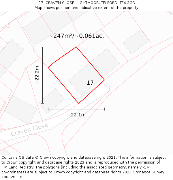 17, CRAVEN CLOSE, LIGHTMOOR, TELFORD, TF4 3GD: Plot and title map