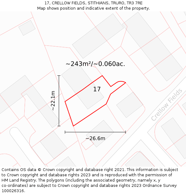 17, CRELLOW FIELDS, STITHIANS, TRURO, TR3 7RE: Plot and title map