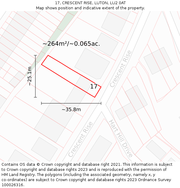 17, CRESCENT RISE, LUTON, LU2 0AT: Plot and title map