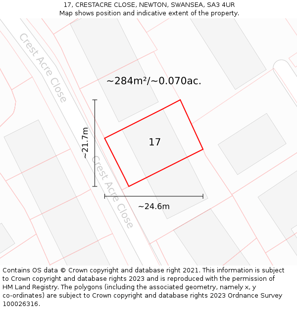 17, CRESTACRE CLOSE, NEWTON, SWANSEA, SA3 4UR: Plot and title map