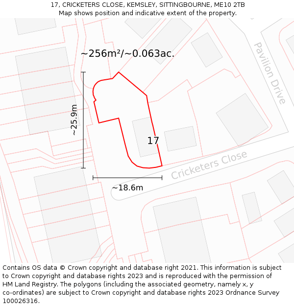17, CRICKETERS CLOSE, KEMSLEY, SITTINGBOURNE, ME10 2TB: Plot and title map