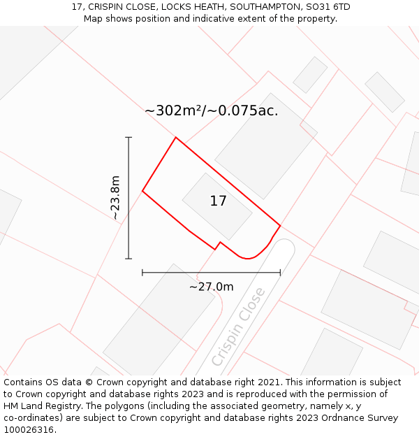 17, CRISPIN CLOSE, LOCKS HEATH, SOUTHAMPTON, SO31 6TD: Plot and title map