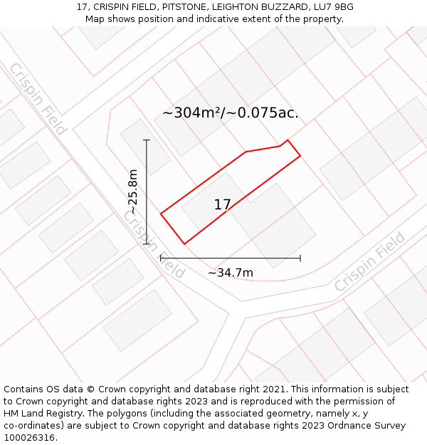17, CRISPIN FIELD, PITSTONE, LEIGHTON BUZZARD, LU7 9BG: Plot and title map