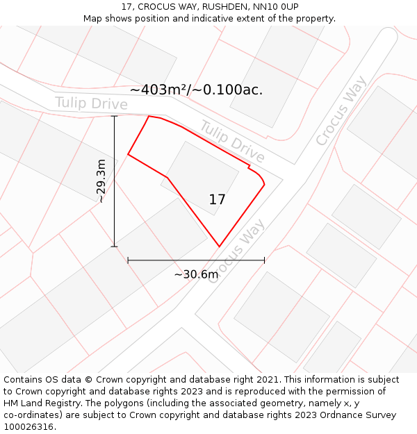 17, CROCUS WAY, RUSHDEN, NN10 0UP: Plot and title map