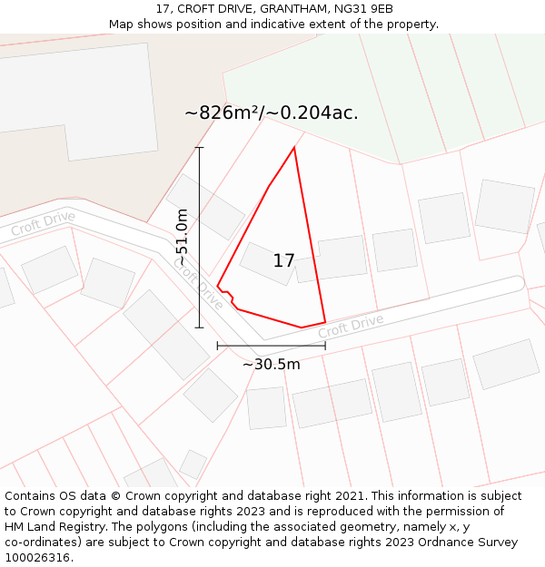 17, CROFT DRIVE, GRANTHAM, NG31 9EB: Plot and title map